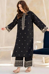 Umzy Black Lawn Suit 2PC – Premium Embroidered Unstitched Fabric (90/70)