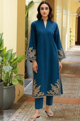 Umzy Blue Lawn 2PC Set – Classic Embroidery with Printed Trouser (Unstitched)