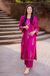 Umzy Pink Lawn 2PC Unstitched Minimal Embroidery with Stylish Printed Trouser