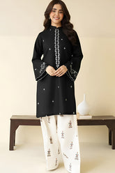 Umzy Black Lawn 2PC Suit Embroidered Shirt with Printed Trouser (Unstitched)