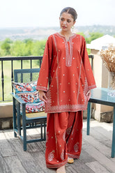 Umzy Red Lawn 2PC Set – Traditional Embroidered Unstitched Suit