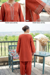 Umzy Red Lawn 2PC Set – Traditional Embroidered Unstitched Suit