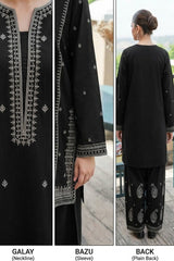 Umzy Premium Black Lawn 2PC Unstitched Embroidered Suit Set