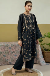 Umzy Black Lawn 2PC Suit Embroidered Shirt & Trouser Set (Unstitched)