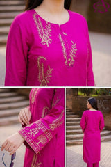 Umzy Pink Lawn 2PC Unstitched Minimal Embroidery with Stylish Printed Trouser