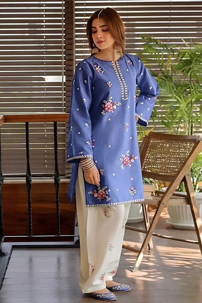 Umzy Rust Lawn Unstitched Suit 2PC Embroidered Shirt & Trendy Trouser