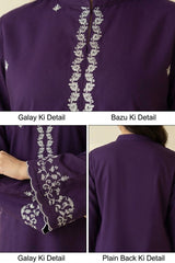 Umzy Purple - White Lawn 2PC Set – Classic Embroidery with Printed Trouser (Unstitched)