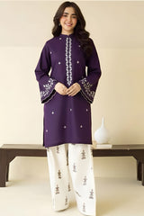 Umzy Purple - White Lawn 2PC Set – Classic Embroidery with Printed Trouser (Unstitched)