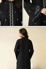 Umzy Black Lawn 2PC Suit Embroidered Shirt with Printed Trouser (Unstitched)