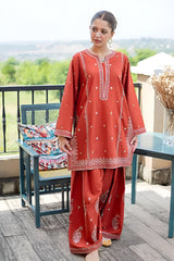 Umzy Red Lawn 2PC Set – Traditional Embroidered Unstitched Suit