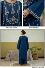 Umzy Unstitched Lawn 2PC Navy Embroidered Shirt with Trouser Patch