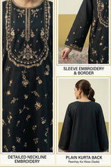 Umzy Black Lawn 2PC Suit Embroidered Shirt & Trouser Set (Unstitched)